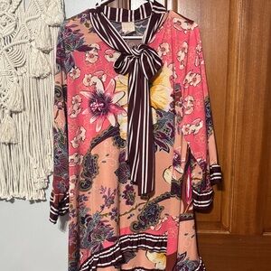 Zadie B’s Vibrant Floral Top with Striped Bow